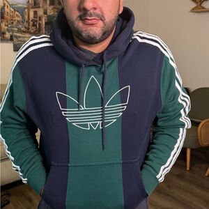 Adidas Green and Blue Sweatshirt with Iconic Stripes